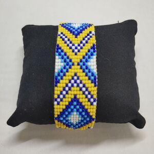 Loom Beaded Yellow, White, Navy Blue & Light Blue